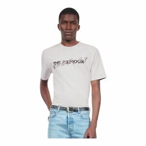 The Kooples “What Is?” Studded Print Cotton Graphic T-Shirt Gray Small NWT